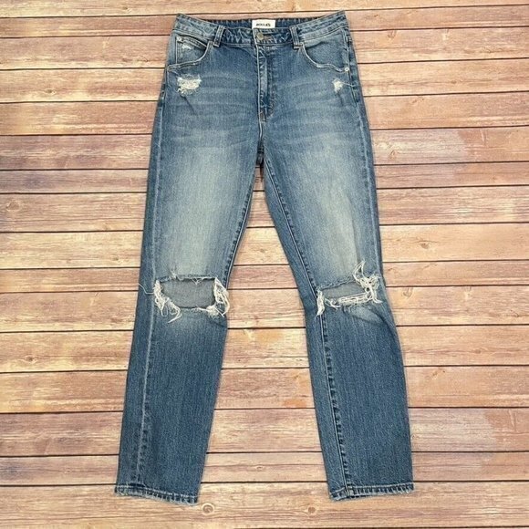 Rollas Denim - Rolla's Miller High Rise Slim Jeans Ripped Knees Distressed Light Wash